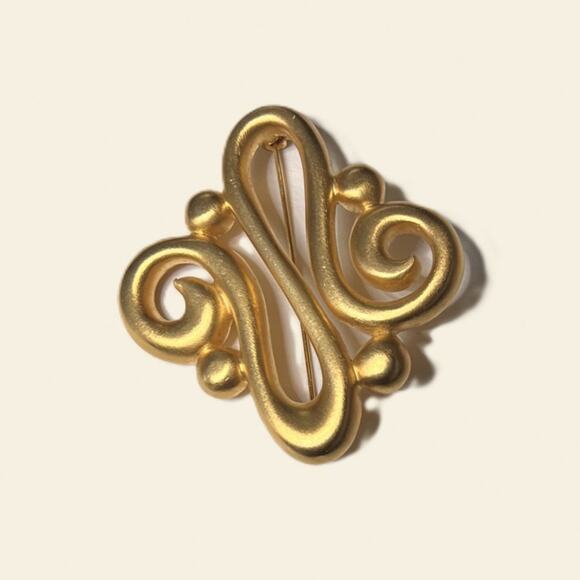 Gold Sculptural Swirl Brooch — Unsigned Givenchy Style (Vintage) - Picture 1 of 5
